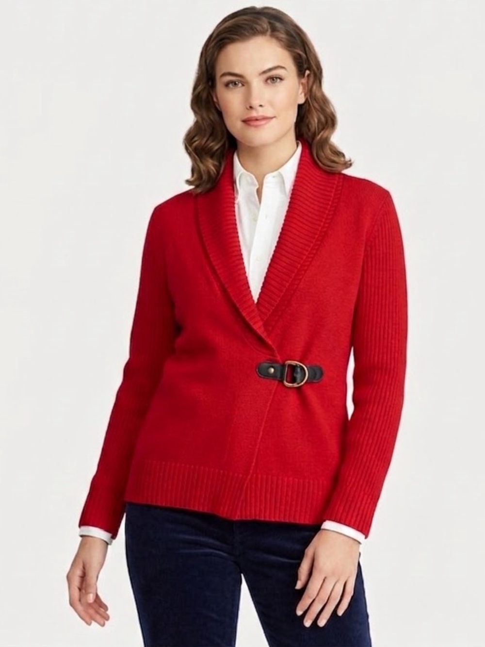 Ralph Lauren Red Shawl Collar Long Cardigan Quiet Luxury Old Money Equestrian